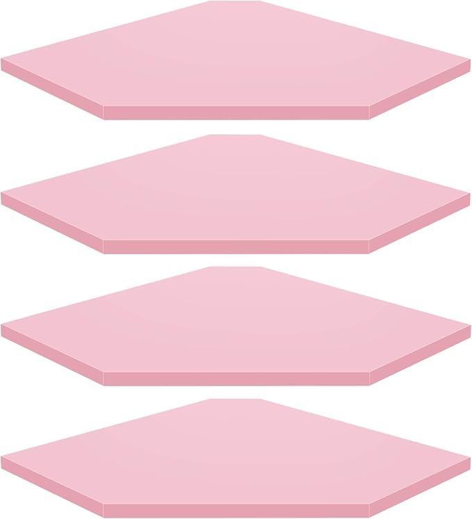 Homode Corner Shelf Wall Mount, Set of 4 Corner Floating Shelves, Wood Hanging Storage Shelving with Cord Hole, Wall Shelf Organizer for Bathroom Bedroom Living Room Office, Pink