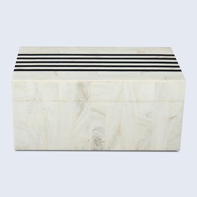 Handicrafts Home Large Decorative Storage Box with Lid – Black White Modern Storage Box, Remote Control Organizer for Coffee Table, Console & Living Room Decor – Mono Sprint 12 x 6 x 2