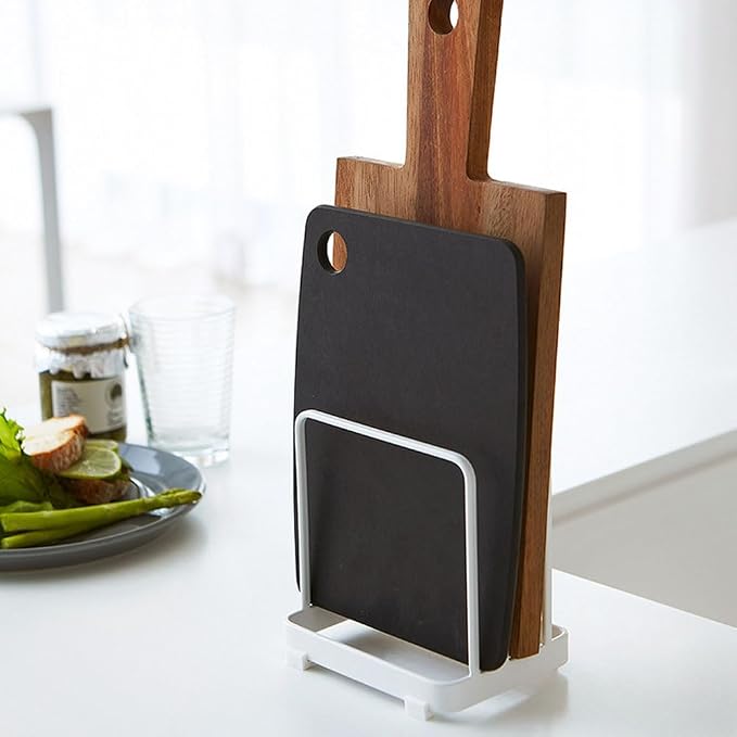 Cutting Board Organizer, Cutting Board Holder Rack, Baking Cookie Pan Sheets for Cabinet Storage or Kitchen Counter (White)