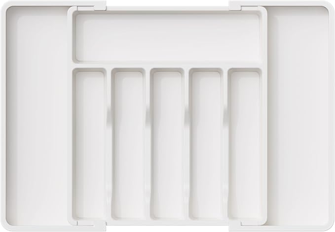 Lifewit Extra Large Silverware Drawer Organizer, Expandable Utensil Tray for Kitchen, BPA Free Flatware and Cutlery Holder, Adjustable Plastic Storage for Spoons Forks Knives, 13-22 x 15, White