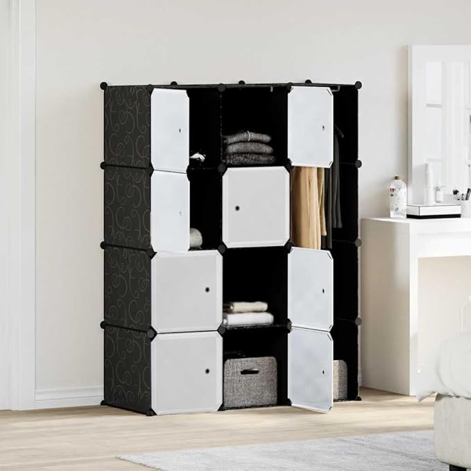 vidaXL Modular Cabinet Black and White Plastic and Chromed Steel