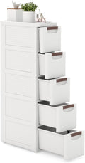 LOKO 5-Drawer Narrow Storage Cabinet, Slim Rolling Cart (7.5"x16.5"x36") | Mobile Plastic Cart Container | Pull Handles & Built-in Wheels | For Living Room, Kitchen, Bathroom, Office