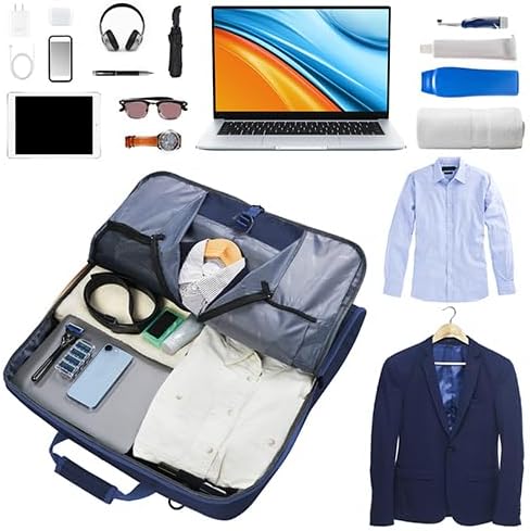 Mancro Carry On Suit Garment Bags, Travel Luggage Bag for Men Women, Blue | Waterproof Foldable Garment Bag with Hanging Compartment to Help Reduce Wrinkles, Suit Bag with Adjustable Shoulder Strap