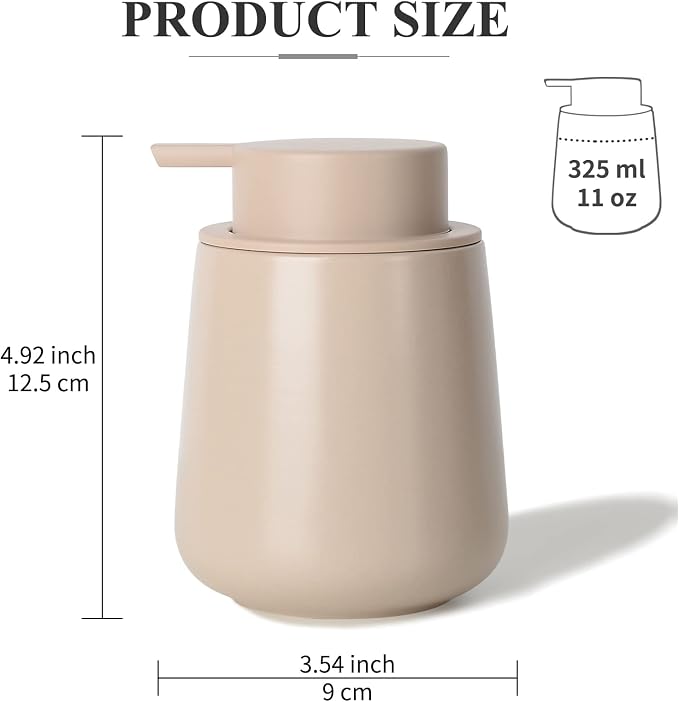 Bosilunlife 12Oz Ceramic Foam Soap Dispenser for Bathroom Kitchen Counter | Premium countertop foam pump creates delicate dense foam, stable desktop placement, Khaki