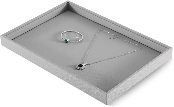 Linen Ring Earrings Bracelet Necklace Display Tray, Stackable Flat Jewelry Storage Tray, Makeup Table Drawer Insert Jewel Watch Pendant Tray, Jewellery Shop Showcase Table Top Organizers