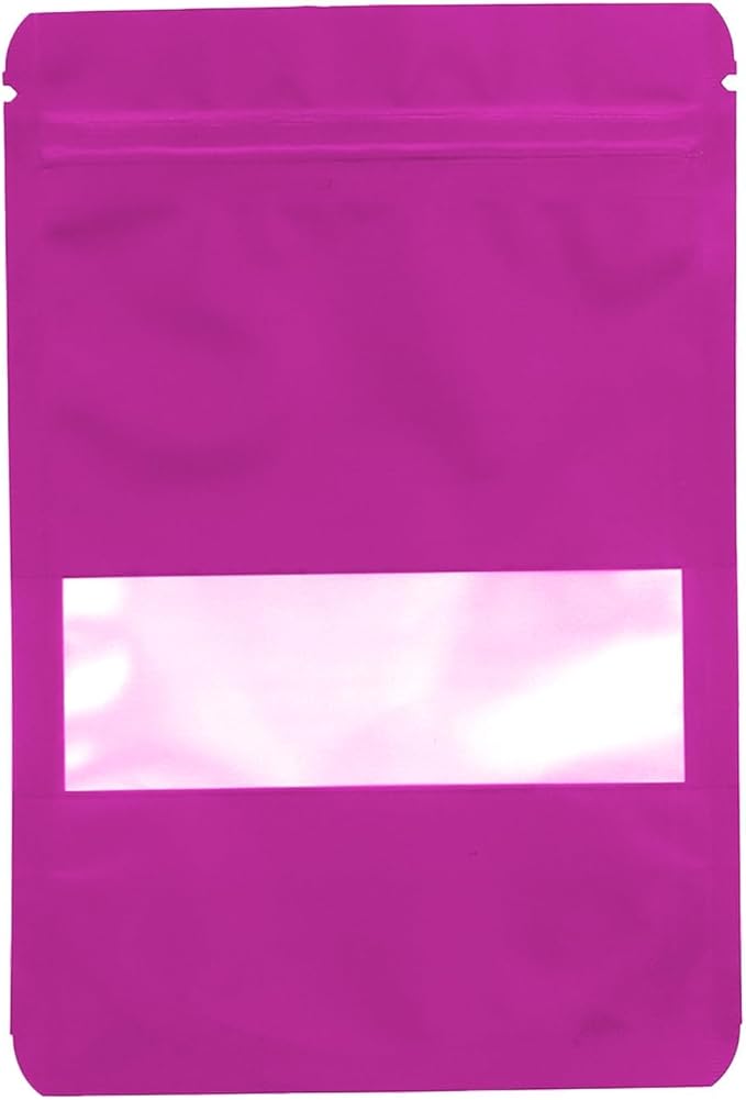 100PCS Foil Pouch Mylar Bags with Clear Window,ULIFESTAR Stand Up Sealable Bags with Tear Notches,Resealable for Food,Party Favors,Gift Packaging and Small Business(10 * 15cm/3.94 * 5.91",Purple)