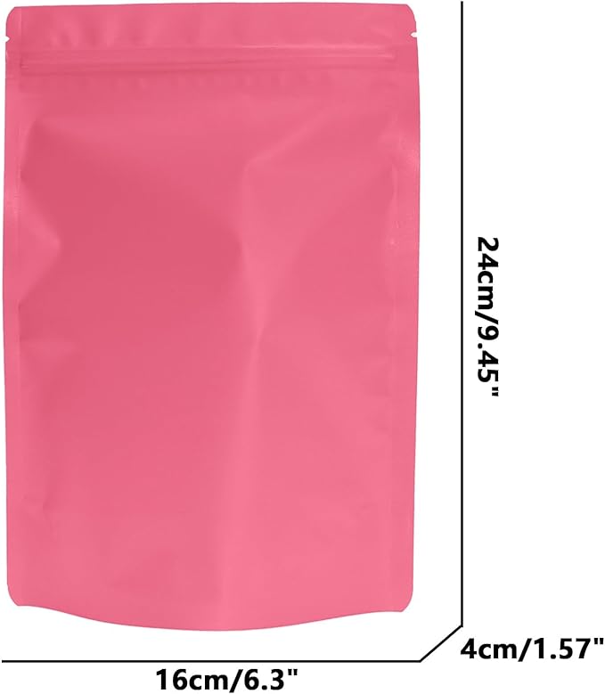 100PCS Smell Proof Resealable Pouch Bags,ULIFESTAR Aluminum Foil Flat Food Storage Bag,Sealable Pcsaging Zipper Pouches with Tear Notches for Pcsaging Lipgloss,Jewelry,etc(16 * 24cm/6.3 * 9.45",Pink)
