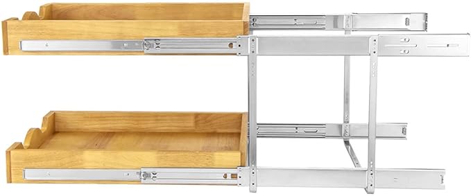 DINDON 2 Tier Pull Out Cabinet Organizer (11" W x 21" D) Double Tier Slide Out Wood Drawer Under Cabinet Storage And Organization
