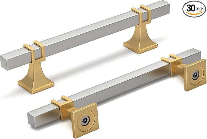 30 Pack 5 Inch Cabinet Pulls Brushed Nickel and Gold Cabinet Handles, Silver and Gold Dresser Drawer Pulls Brushed Nickel Kitchen Hardware
