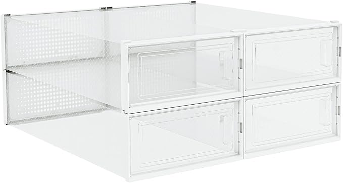 4-Piece Extra Large Boot and Shoe Storage Boxes, Stackable Clear Plastic Shoe Organizer, Space-Saving Shoe Boxes for Boots, Sneakers, and High Heels, Clear