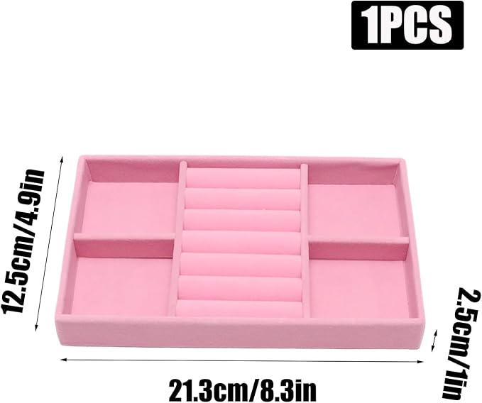 Velvet Jewelry Trays for Drawers, Pink Stackable Jewelry Drawer Organizer Inserts, Ring Earring Necklace Bracelet Holder Organizer Storage Display Tray with Removable Dividers, 2-in-1