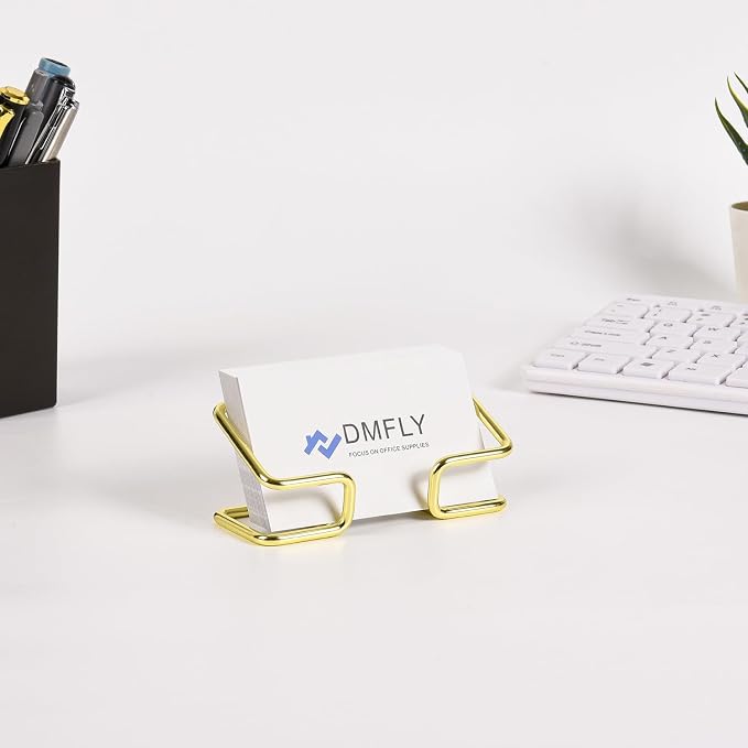 Metal Business Card Holder for Desk, Cute Card Display Stand, Compatible with Various Countertops, Gold