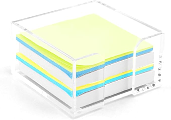 Acrylic Sticky Note Holder,3 x 3 Crystal Clear Acrylic Notepad Holder,Acrylic Sticky Note Dispenser Sticky Notepad Holder for Dorm Room and Office Desk Organizer