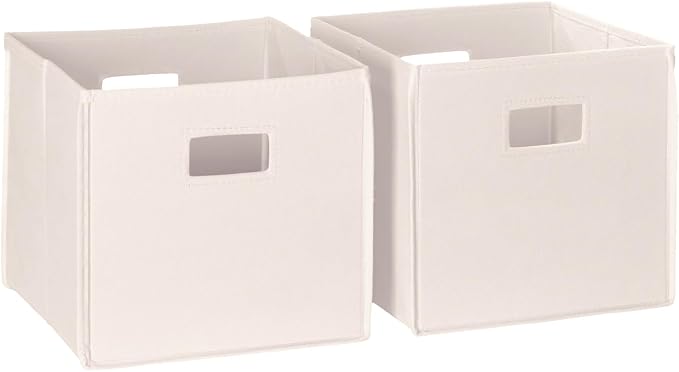 RiverRidge Folding Storage Bins - 2-pack of 10in Tall Cream Cubes | Fabric Bins, Set of 2 Storage Cubes, Cut-out Handles, Playroom Closet Organizer, Collapsible Cubby with Bottom Board Insert