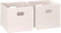 RiverRidge Folding Storage Bins - 2-pack of 10in Tall Cream Cubes | Fabric Bins, Set of 2 Storage Cubes, Cut-out Handles, Playroom Closet Organizer, Collapsible Cubby with Bottom Board Insert