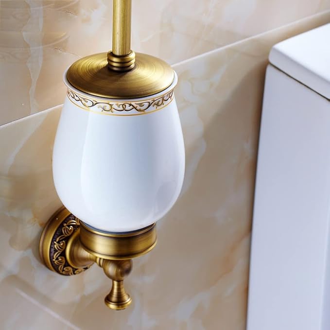 Toilet Brush and Holder, Toilet Brush with Copper Long Handle, Toilet Bowl Brush for Bathroom, Elegant, Durable, Home Cleaning Utensils Bathroom Accessories