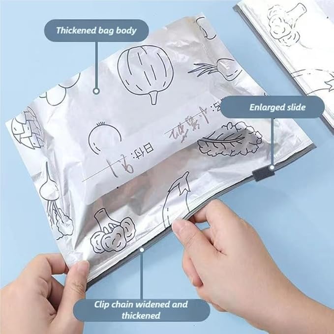 Reusable Aluminum Foil Bags, Freezer Safe & Leak Proof Stand Up Storage Bags with Zipper for Meat Seafood Vegetables, Heavy Duty BPA Free Food Storage Containers (Medium)