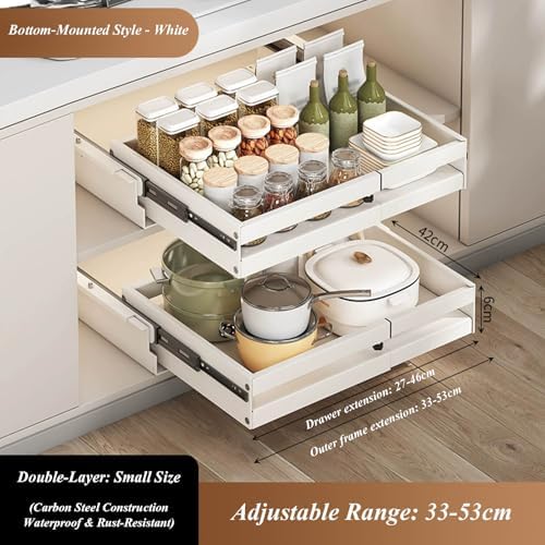 2 Pack Pull Out Cabinet Organizer, Expandable Sliding Storage Basket, Multi-Purpose Pull-Out Shelf for Kitchen, Pantry, Bathroom, Bedroom, Garage - Maximize Space & Accessibility