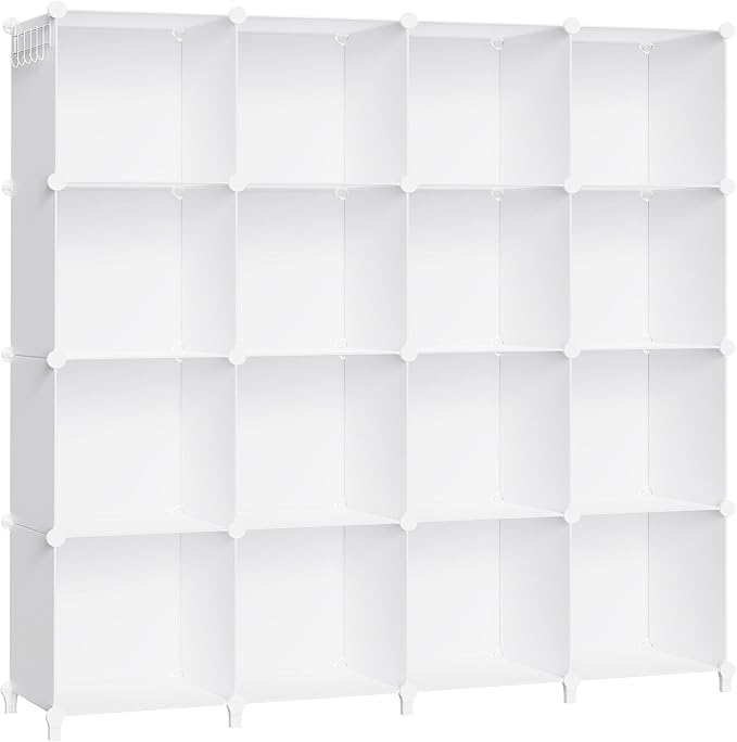 HOMIDEC Closet Organizers and Storage, 16 Cube Storage Organizer, Closet Organizer Bookshelf Cubes Shelves for Clothes, Bedroom, Kids Room, Bathroom, Wardrobe, Garment Racks, White