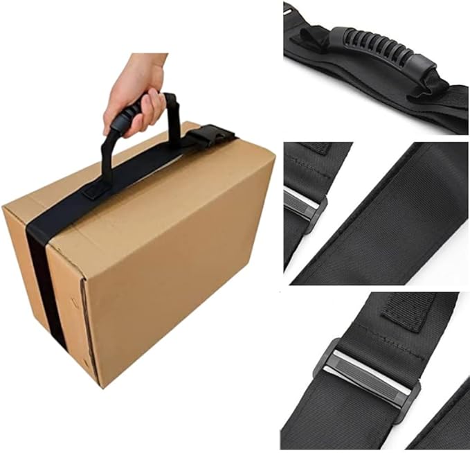 Box Carrying Strap with Handle,Adjustable Belt, Heavy Duty Ordinary Luggage Lashing Strap Holder, for Safe Moving and Lifting and Carrying of Heavy Cases, Groceries, Luggage, Black