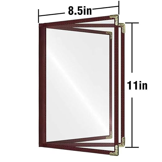 Goodsmart Restaurant Menu Covers - Burgundy, 25 Pack, 8.5" x 11", 3-Page/6-View, Side-Loading Vinyl Menu Holders, Clear Sleeves, Double-Stitched Edge, Leather-Style Café Covers with Gold Corners