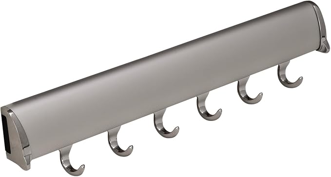 TAG Hardware Designer 6-Hook Expandable Valet Belt Rack, 13.75-Inch Extendable Wardrobe Closet Organizer Rod (Matte Aluminum with Chrome Ends)