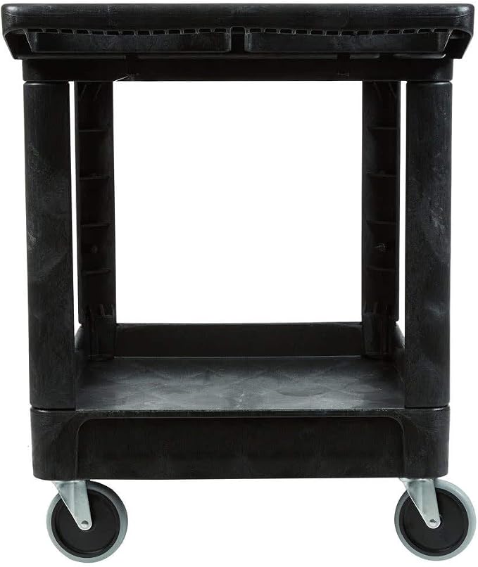 Rubbermaid Commercial Products 2-Shelf Utility/Service Cart, Medium, Black, Lipped Shelves, Ergonomic Handle, 500 lbs. Capacity, for Warehouse/Garage/Cleaning/Manufacturing