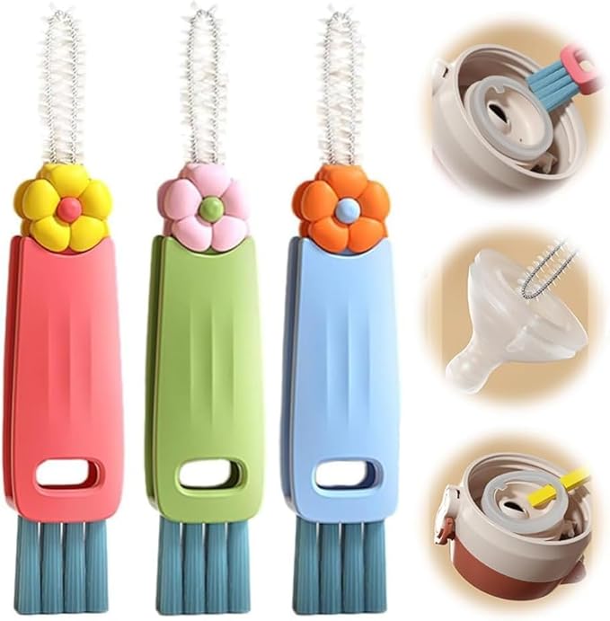3 in 1 Cup Lid Gap Cleaning Brush Set, Multifunctional Insulation Bottle Cleaning Tools, Mutipurpose Tiny Silicone Cup Holder Cleaner, Home Kitchen Cleaning Tools