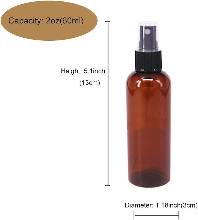 24 Pack 2oz Amber Plastic Spray Bottles For Essential Oils, Perfumes | Fine Mist Spray Bottle for Cosmetics, Alcohol, Mini Travel Bottle, Small Refillable Liquid Containers