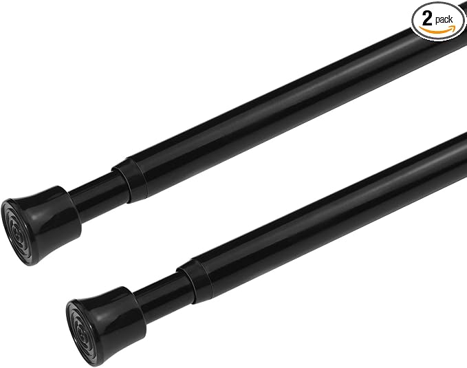 KXLife Tension Curtain Rod Adjustable 28-40 Inch, 2 Pack, Black | No Drilling, Expandable Spring Loaded, Renter Friendly, for Window, Doorway, Kitchen