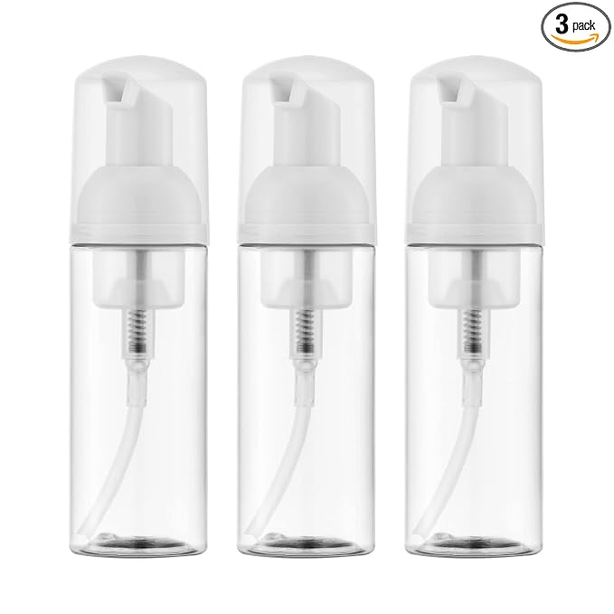 Travel Foam Pump Bottle - 2oz Small Size Foaming Hand Soap Dispenser - Mini Portable Mousse Lash Shampoo Kit Container for Hair - Empty Leak Proof Plastic Clear Foamer for Liquid Toiletry 3Pack