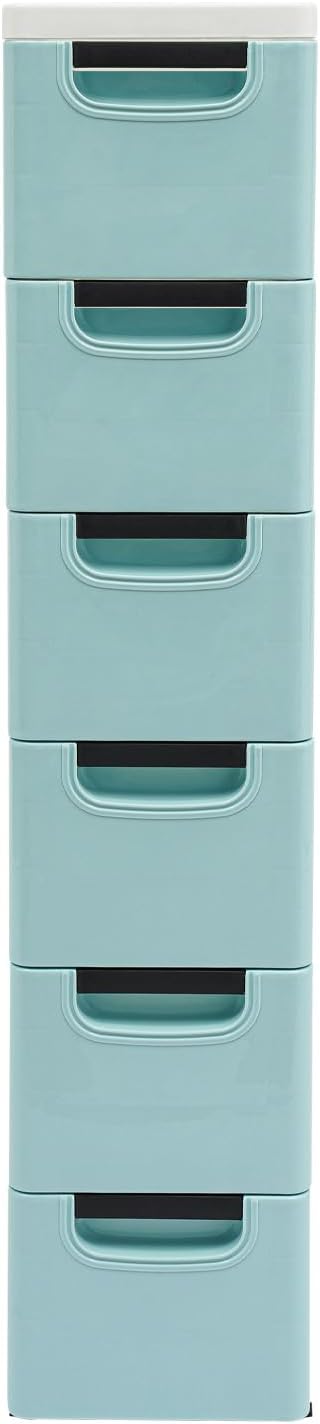6 Drawers Narrow Storage Cabinet, Stackable Plastic Storage Tower Slim Utility Organizer for Kitchen Bathroom Living Room Office (Blue)