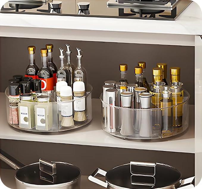 360° Rotating Makeup Organizer 11.5" Clear Turntable Lazy Susan Organizer for Vanity, Bathroom Counter, Pantry, Cabinet, Spinning Cosmetic Storage Holder with 5 Dividers for Skincare, Makeup Brushes