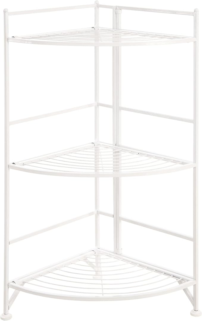 Convenience Concepts Xtra Storage 3 Tier Folding Metal Corner Shelf, White
