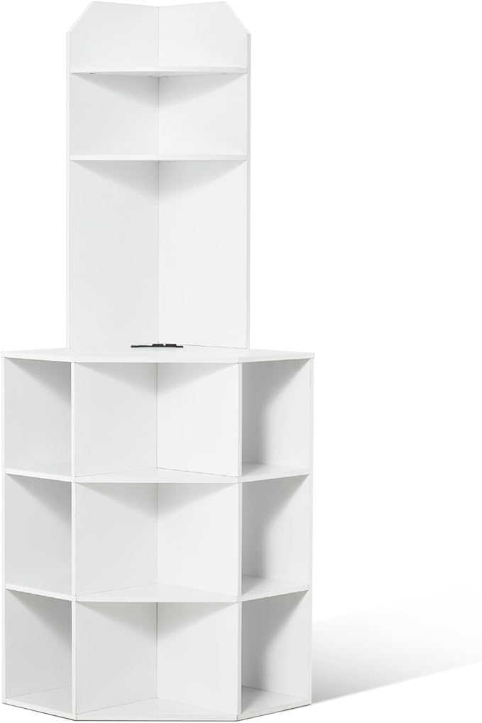 VEVOR 64" Tall Corner Storage Cabinet, 6 Tiers Wooden Storage Cabinet with USB Ports and Outlets & Adjustable Shelves, Freestanding Corner Cabinet for Living Room, Kitchen, Laundry Room, White