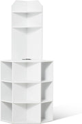 VEVOR 64" Tall Corner Storage Cabinet, 6 Tiers Wooden Storage Cabinet with USB Ports and Outlets & Adjustable Shelves, Freestanding Corner Cabinet for Living Room, Kitchen, Laundry Room, White