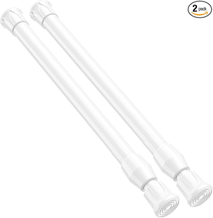 2 Pack Small Tension Rod 12 to 19 Inch Adjustable Tension Curtain Rod Mini Closet Spring Rod No Drilling Short Tension Rods for Windows, Cupboard, Kitchen Cabinets, White