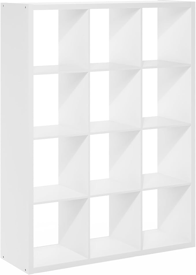 Furinno Cubicle Book Shelf, 12-Cube Bookshelf, Extra Thick Frame Reversible Bookcase with Open Back, 14.6" x 44" x 58", for Living Room, Bedroom, Home Office, White