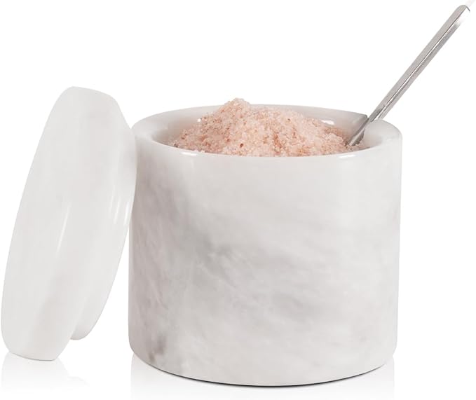 Marble Salt Cellar 3 Inch White Flaky Salt Containers for Countertop - Sugar Bowl With Lid, Salt Holder, Spice Jars, Salt Box for Seasoning Storage Container, Salt Dish for Kitchen Decor