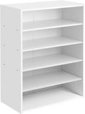 HAIOOU 5 Tier White Shoe Rack with One Movable Storage Shelf, 24 Inches | Stackable Wooden Shoe Organizer Freestanding shoe stand, Holds 10-15 Pairs, Fits Entryways, Closets, Dorms, Apartments