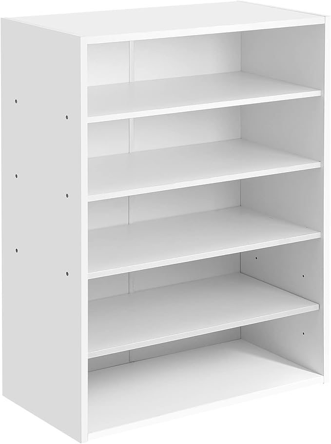 HAIOOU 5 Tier White Shoe Rack with One Movable Storage Shelf, 24 Inches | Stackable Wooden Shoe Organizer Freestanding shoe stand, Holds 10-15 Pairs, Fits Entryways, Closets, Dorms, Apartments