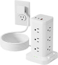 Power Strip Tower with Surge Protector 1800J, Fast Charging Tower PD20W USB-C Ports with 12 AC Outlets, Extension Cord for Home Office Dorm Room,10ft, White
