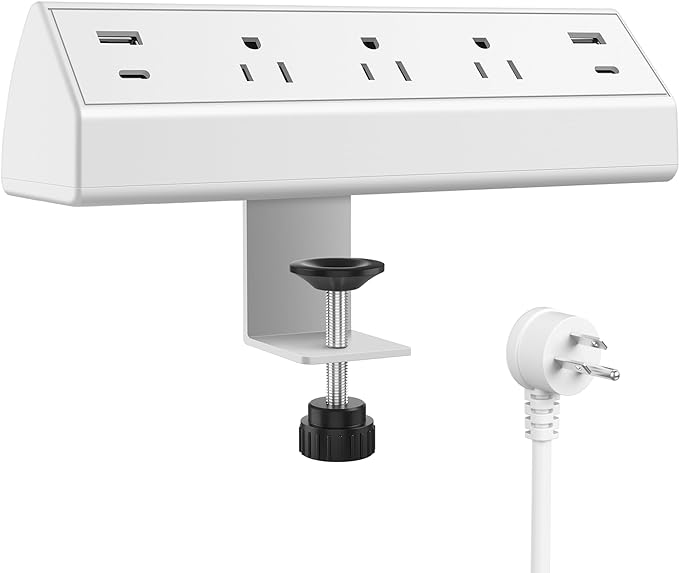 Jgstkcity Desk Clamp Power Strip,40W Total Fast Charging Station,2 PD 20W USB C Ports,Desk Edge Mount Surge Protector for Home, Office,3 Outlets,Fit 1.96" Tabletop Edge,ETL Listed,White | 2 PD 20W USB C Ports, 3 Outlets, Desk Edge Mount, Fit 1.96" Tabl...