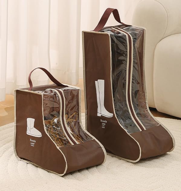 Rikyo 2 Set Brown Shoe Storage,Portable Short Boots & Tall Boots Storage | Protector Bag, Shoe Dust Bags & Sleeves for Travel,Clear Boots Cover, Shoes Packing Organizers for Adult Sneakers