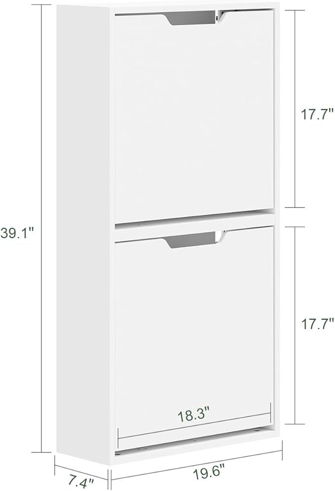 Haotian Wall Mounted Slim Shoe Cabinet for Entryway | Narrow Shoe Rack with 2 Flip Drawers, Hidden Shoe Storage Organizer, Anti-Tip Design, White, FSR210-W