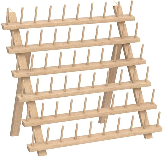 New brothread 60 Spools + 12 Spools Wooden Thread Rack/Thread Holder Organizer with Hanging Hooks for Embroidery Quilting and Sewing Threads - Mother + Baby Thread Rack
