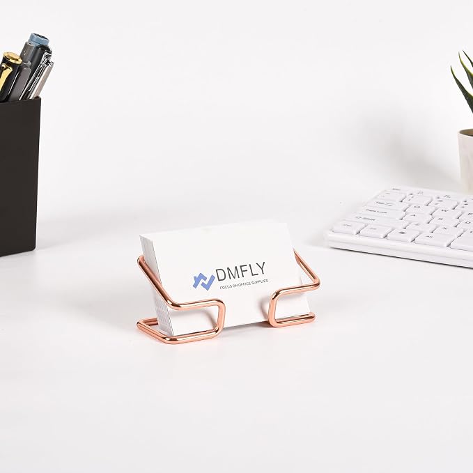 Metal Business Card Holder for Desk, Cute Card Display Stand, Compatible with Various Countertops, Rose Gold