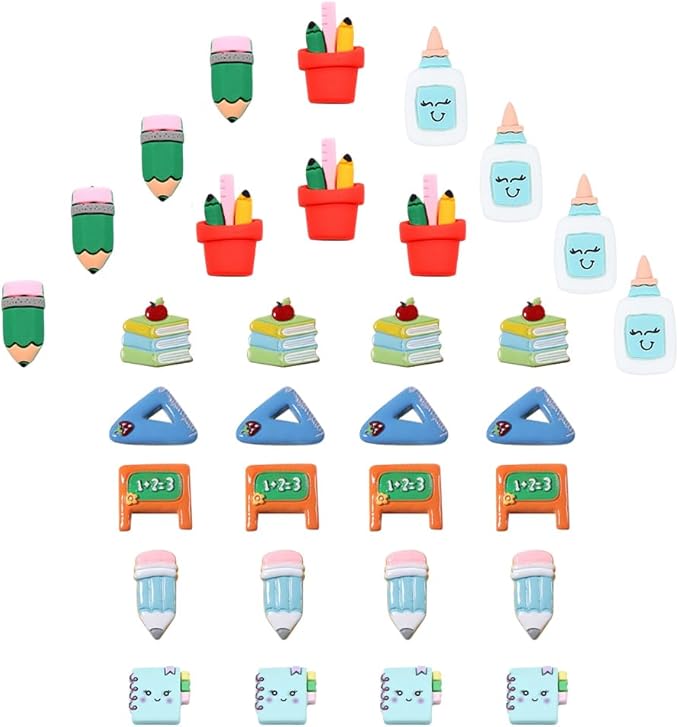 SUNNYCLUE Resin Cabochons Back to School Resin Charms Teacher School Themed Resin Charms No Hole Flat Back Brush Pencil Eraser Ruler Notebook Shape Colorful Cabochon for Hair Clips DIY Crafts