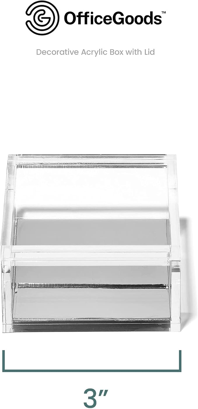 OfficeGoods Acrylic Desk Organizer w/Silver Base – Functional & Elegant Odds & Ends Box for Display or Storage – Perfect for Home or Office, Kitchen, Bathroom Vanity, Curio Display - Small