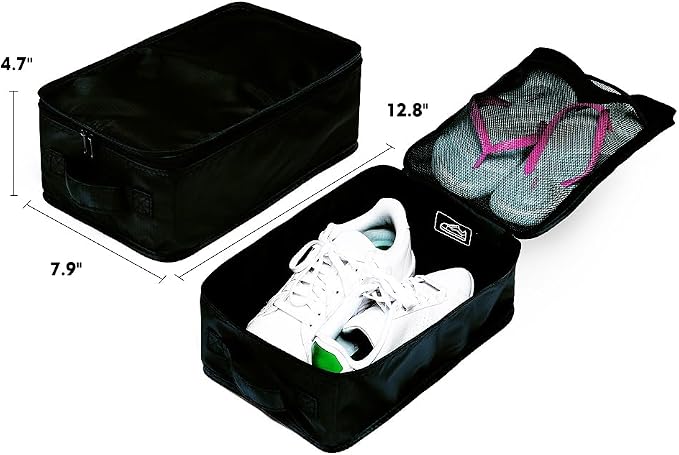 JJ POWER Travel Shoe Bags, Foldable Waterproof Shoe Pouches Organizer-Double Layer (Black, 2 Packs)